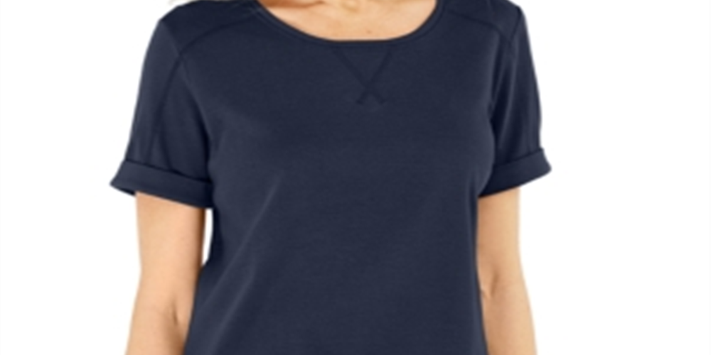 Karen Scott Women's Cotton Topstitched Top Blue Size Medium