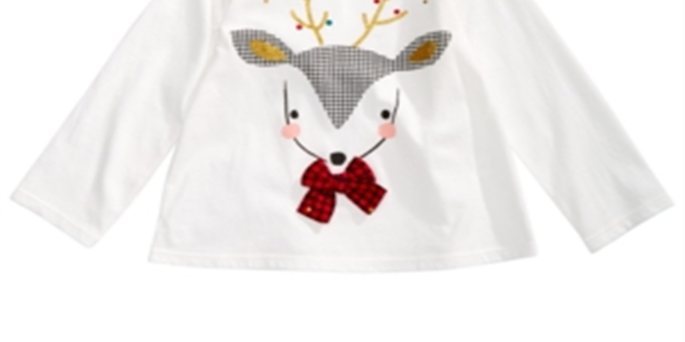 First Impressions Toddler Girl's Reindeer Bow T-Shirt White Size 4T
