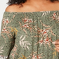 Style & Co Women's Plus Printed Off the Shoulder Top Green Size 0X