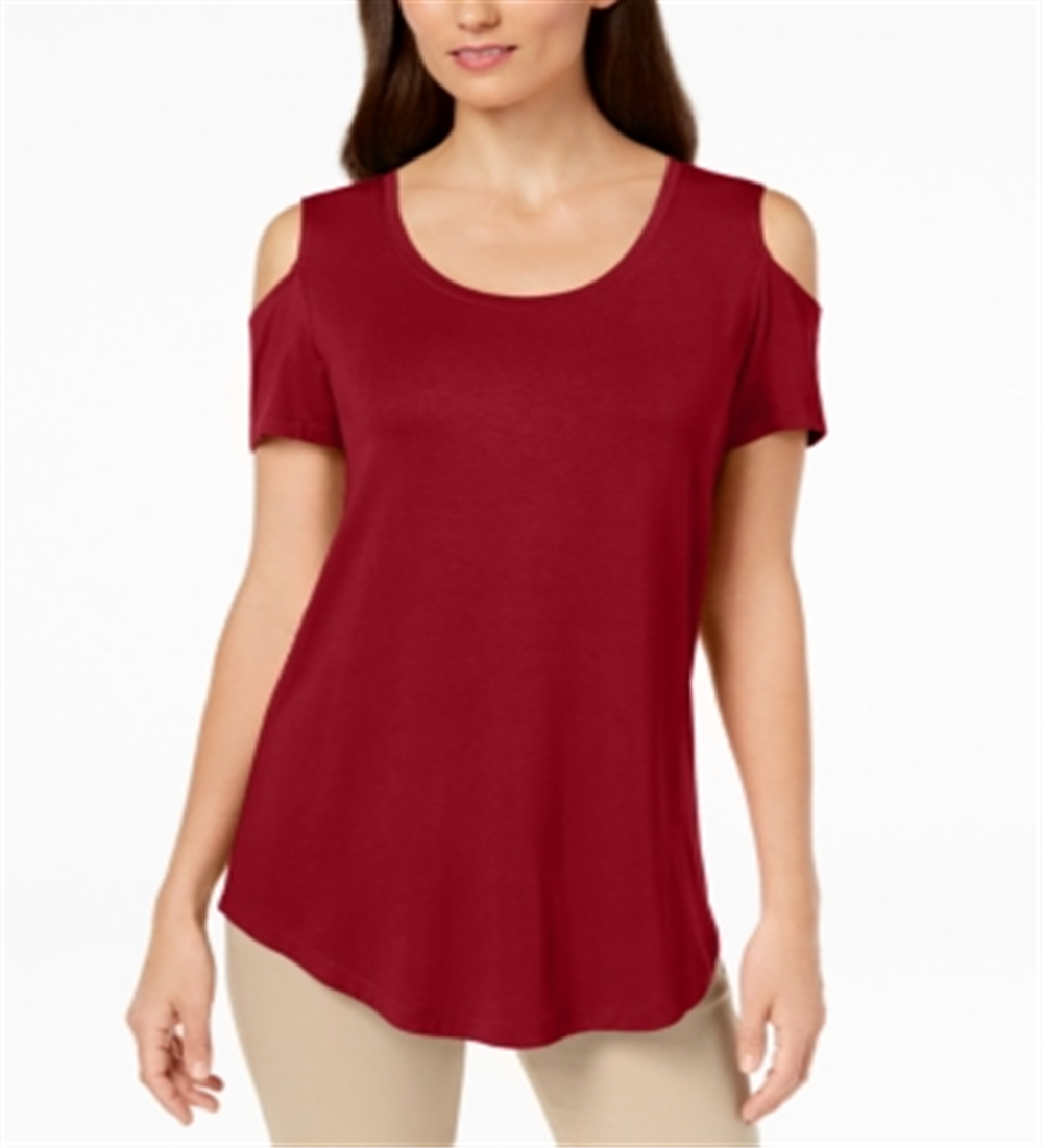 JM Collection Women's Cold Shoulder Swing T-Shirt Red Size X-Large