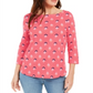 Charter Club Women's Printed Boat Neck Top Red Size Medium