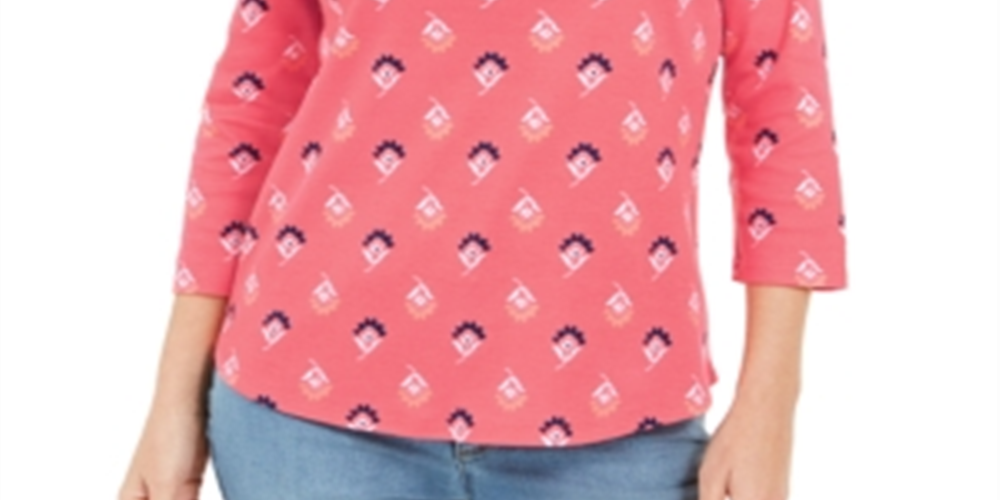 Charter Club Women's Printed Boat Neck Top Red Size Medium