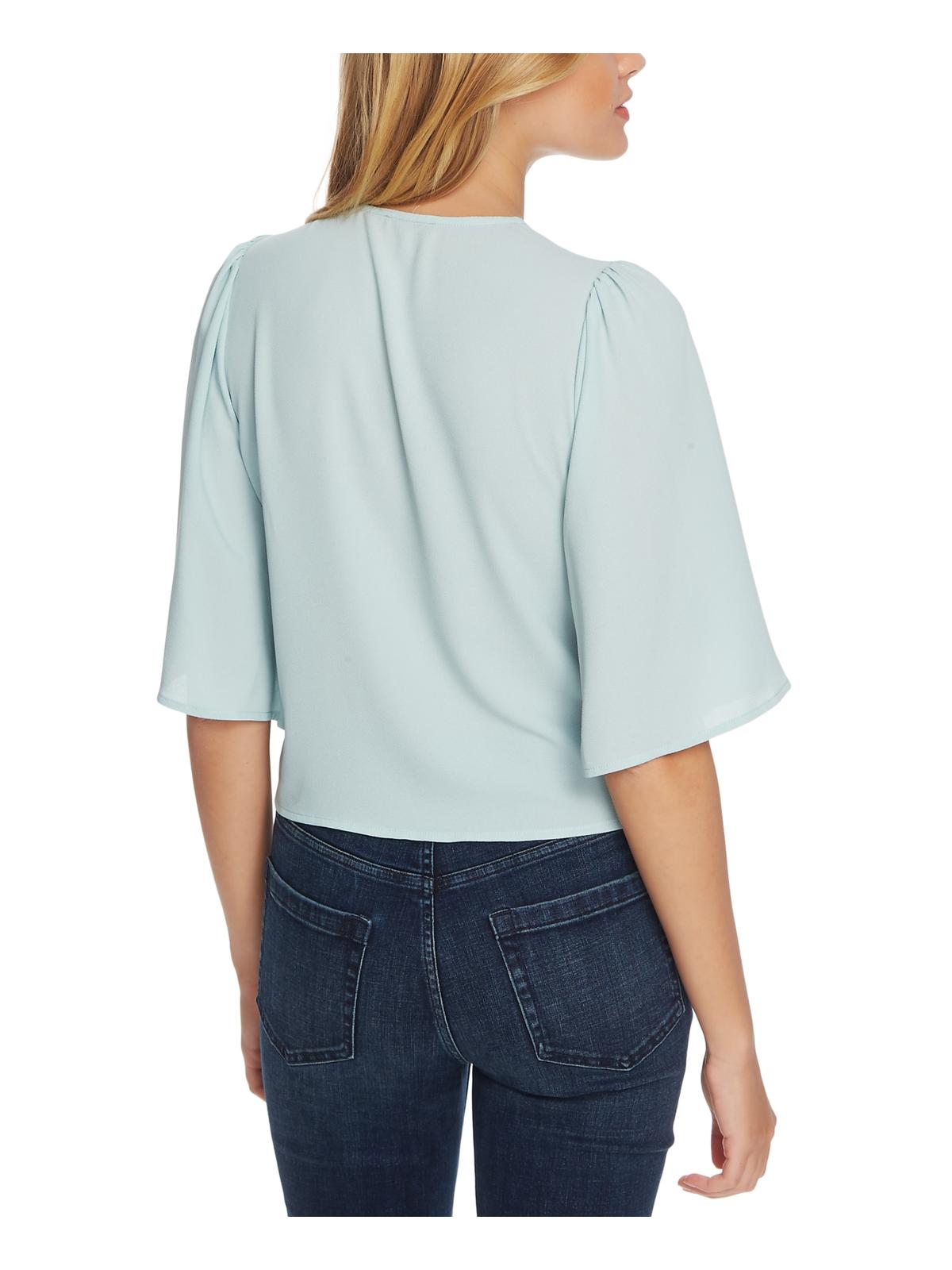 1.STATE Women's Tie Front V Neck Blouse Green Size Small