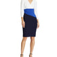 Ralph Lauren Women's Color Block Short Sleeve Jewel Neck Above the Knee Body Con Dress Blue Size 18