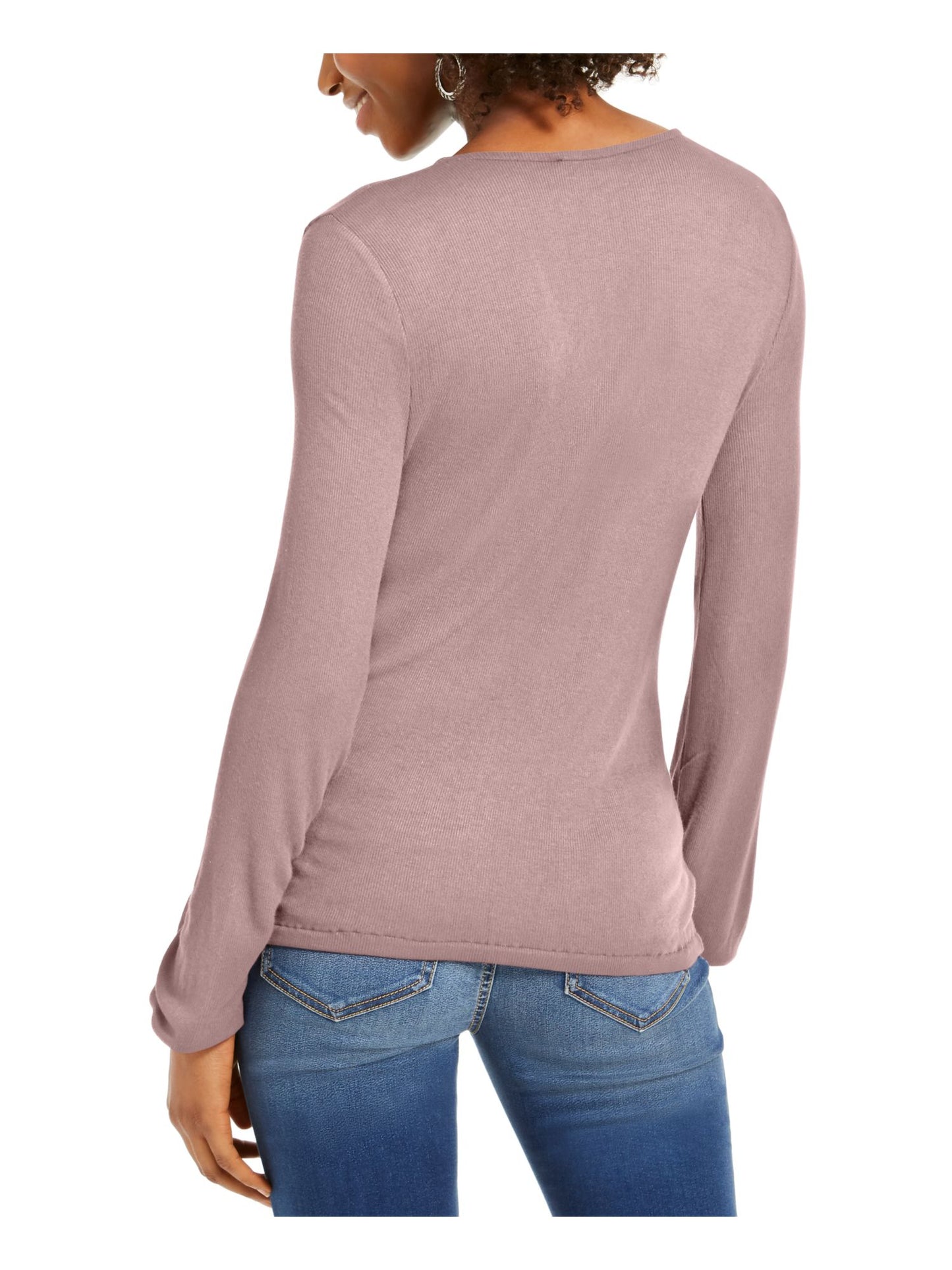 INC International Concepts Women's Long Sleeve V Neck Top Pink  Size Medium