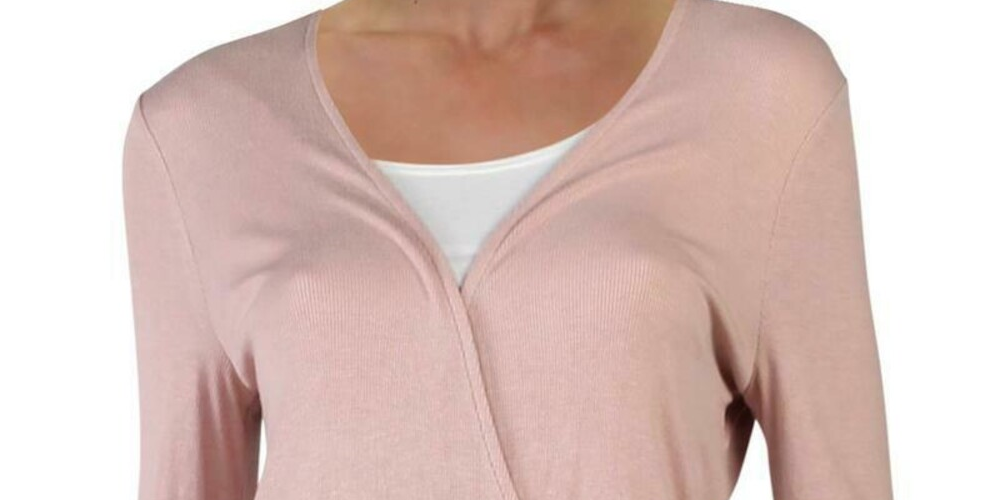 INC International Concepts Women's Long Sleeve V Neck Top Pink  Size Medium