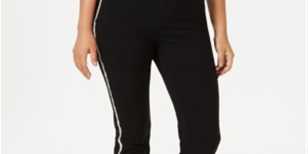 JM Collection Women's Side Striped Tummy Control Pants Black Size Petite Small
