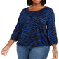 Michael Kors Women's Plus Tiger Print Peasant Knit T-Shirt Blue Size 0X