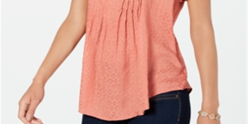 Style & Co Women's Textured Flutter Sleeve Top Blush Size Petite