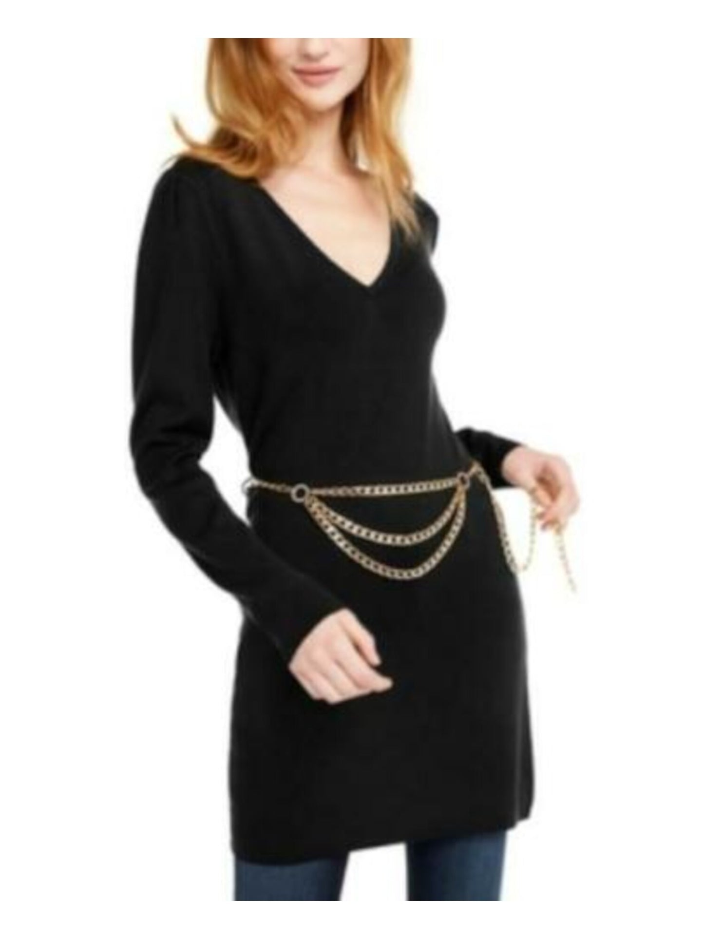 INC International Concepts Women's Long Sleeve V Neck Sweater Black Size Petite Small