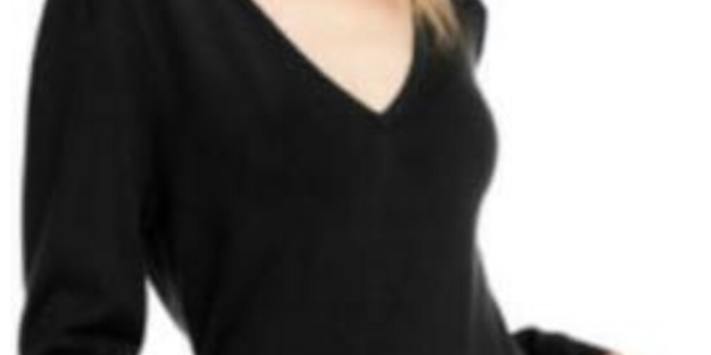 INC International Concepts Women's Long Sleeve V Neck Sweater Black Size Petite Small