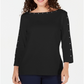 Karen Scott Women's Studded Boat Neck Cotton Top Black Size Petite L