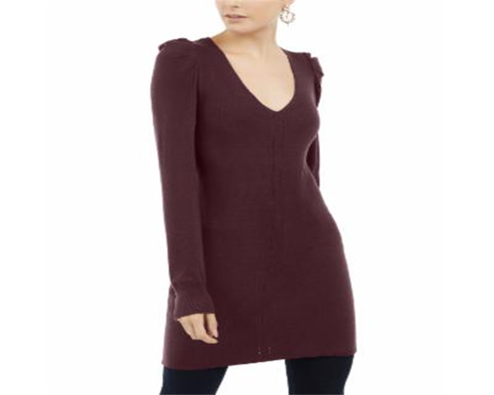 INC International Concepts Women's V Neck Tunic Sweater Burgundy Size Petite XL