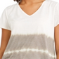 Style & Co Women's Tie Dyed V Neck Linen Blend Top White /Green Size XX-Large