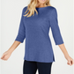 Karen Scott Women's Cotton Boat Neck 3/4 Sleeve Knit Top Blue Size XX-Large