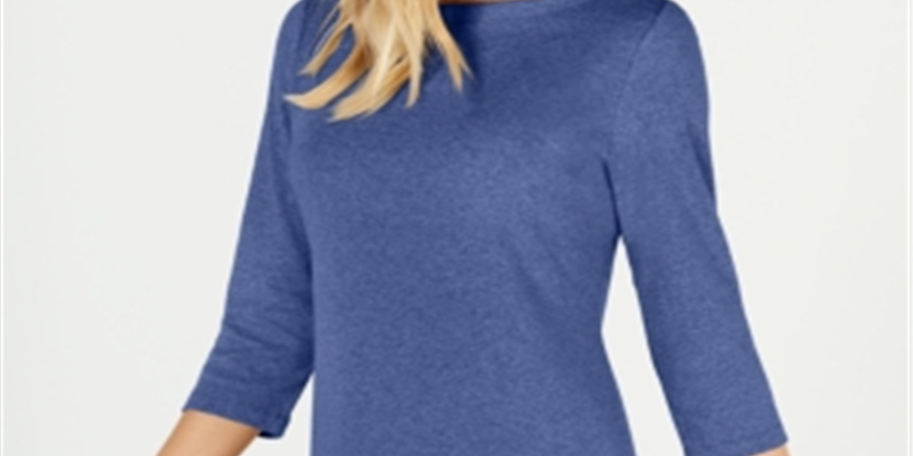 Karen Scott Women's Cotton Boat Neck 3/4 Sleeve Knit Top Blue Size XX-Large