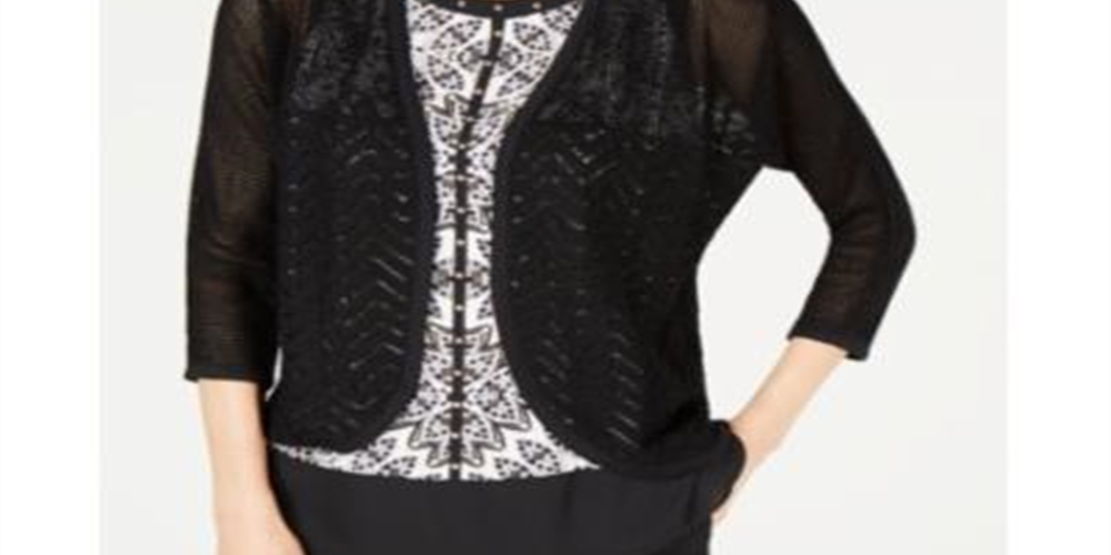 JM Collection Women's Mixed Stitch Cotton Cardigan Sweater White Size Petite S