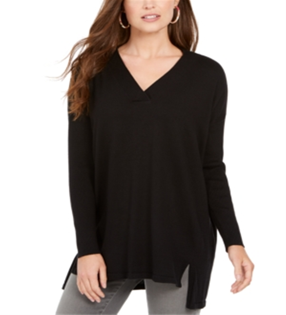 Style & Co Women's V Neck Tunic Black Size Petite L