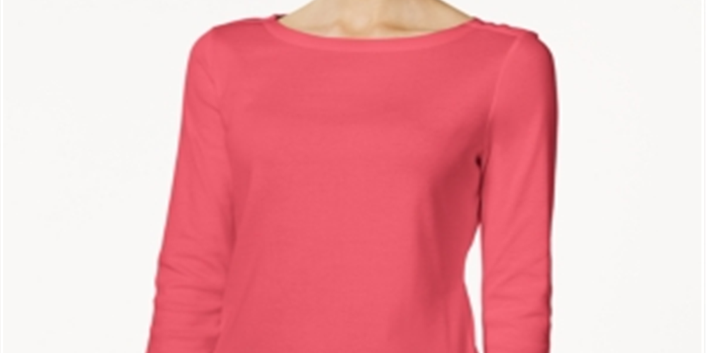 Charter Club Women's Pima Cotton Boat Neck Button Shoulder Top Red Size Medium