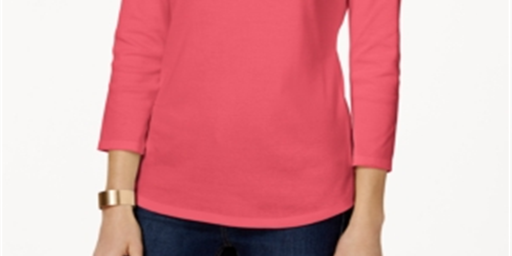 Charter Club Women's Pima Cotton Boat Neck Button Shoulder Top Red Size Medium