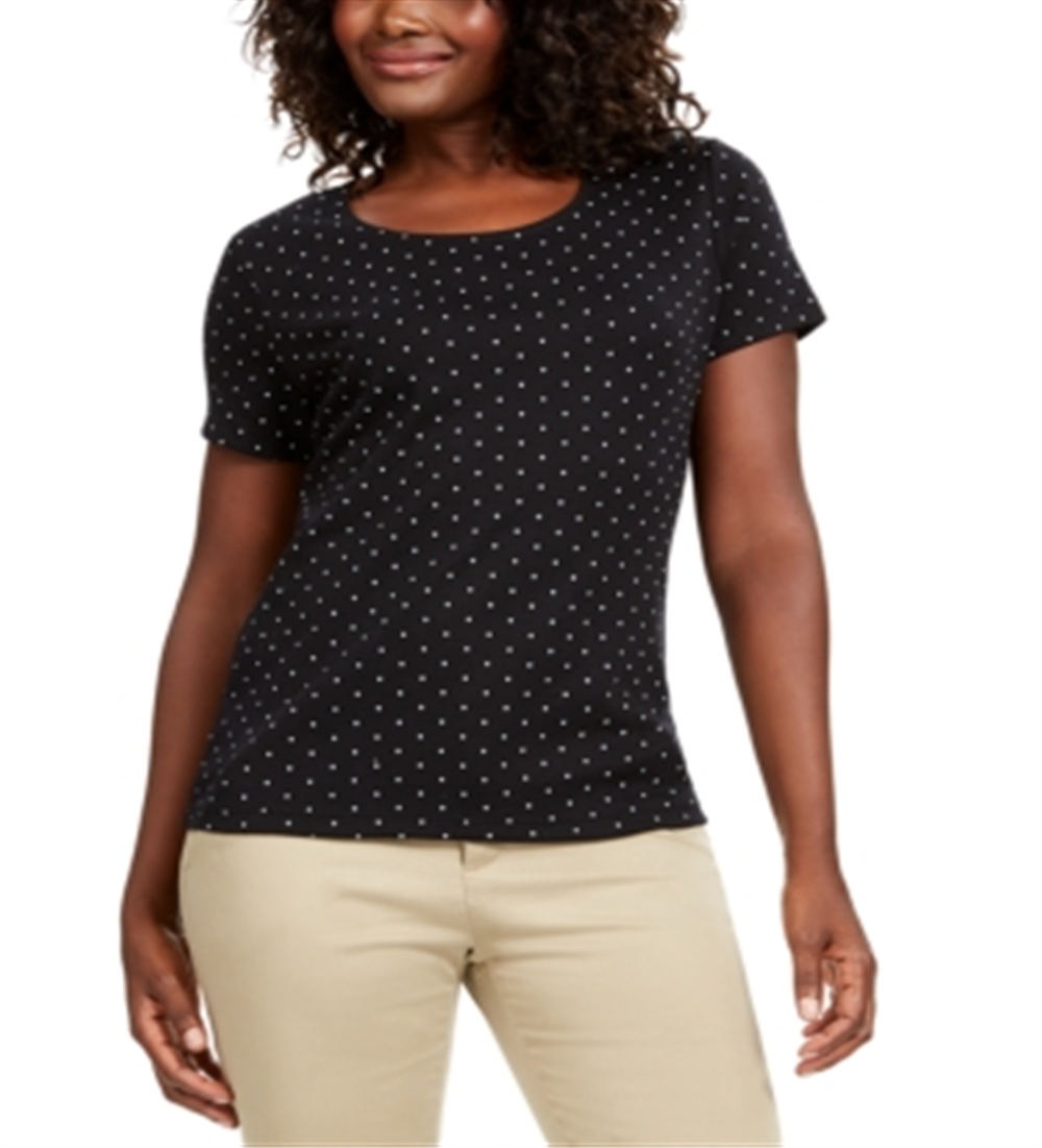 Karen Scott Women's Dot Print T-Shirt Black- White Dot   Size XS
