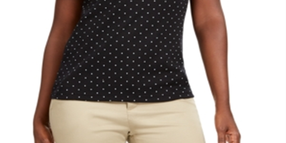Karen Scott Women's Dot Print T-Shirt Black- White Dot   Size XS