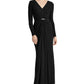 Ralph Lauren Women's Rhinestone Long Sleeve V Neck Maxi Evening Fit Flare Dress Black Size 4