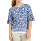 Charter Club Women's Printed Knit Ruffle Sleeve Top Blue Size Medium