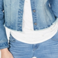 INC International Concepts Women's Cropped Rhinestone Jean Jacket Blue Size Small