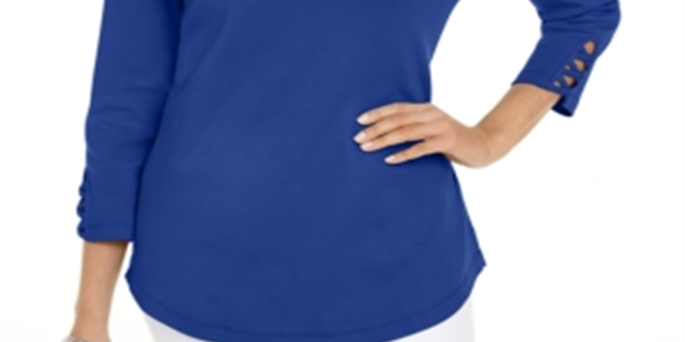 Karen Scott Women's Cotton Lace up T-Shirt Blue Size Small