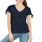 Style & Co Women's Tie Sleeve Ruffled Top Blue Size X-Small