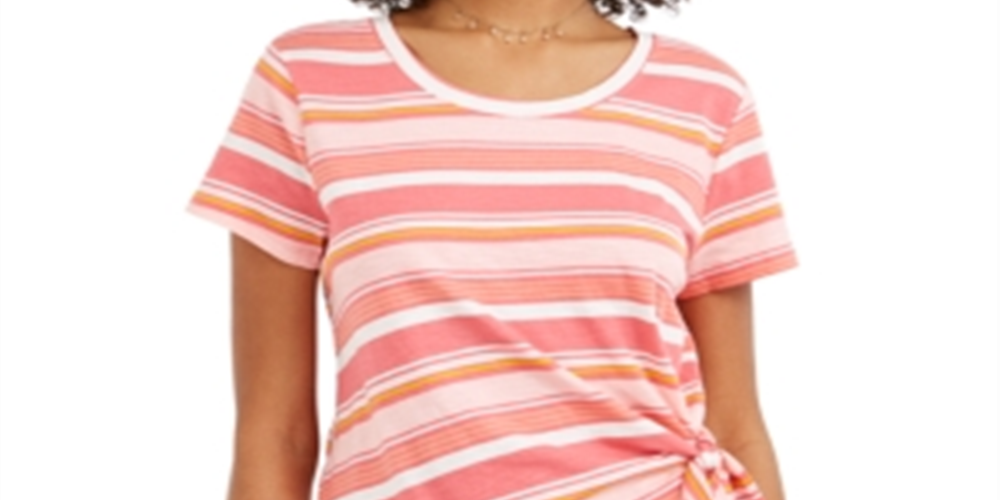 Style & Co Women's Striped Tie Side Top Pink Size Large