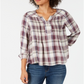Style & Co Women's Plaid Split Neck Top Purple Size X-Small