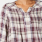 Style & Co Women's Plaid Split Neck Top Purple Size X-Small