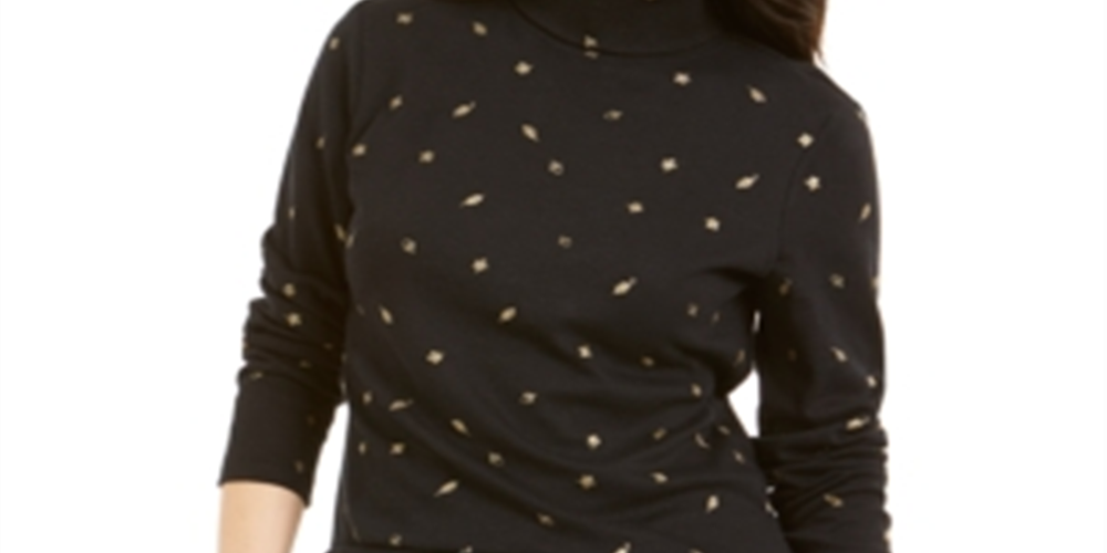 Karen Scott Women's Autumn Wind Turtleneck  Deep Black Size XS