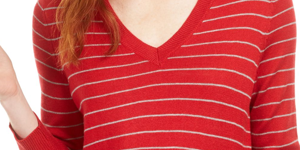 Maison Jules Women's Skinny Striped Pullover Sweater Red Size XX-Large