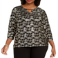 JM Collection Women's Plus Printed Jacquard Top Black - Gold Size 0X