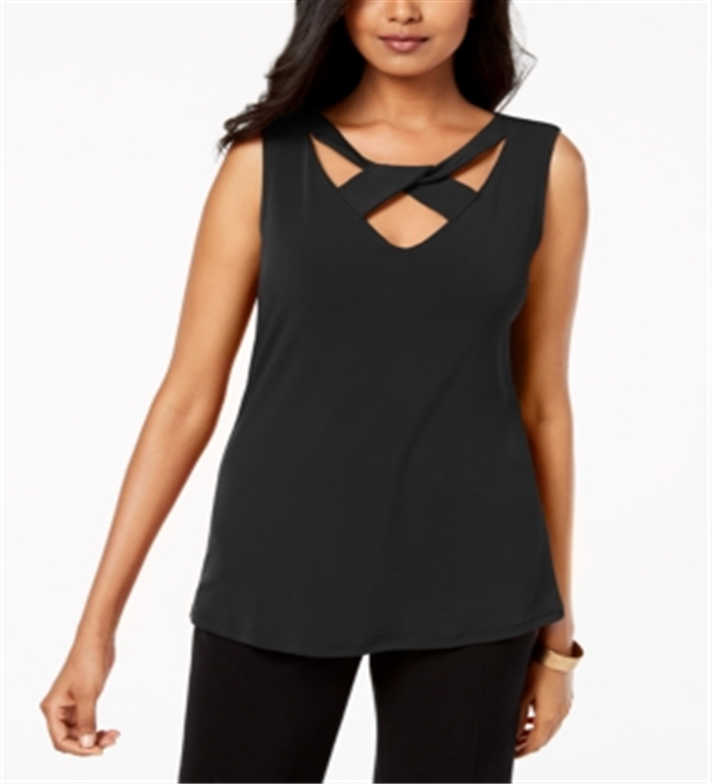 JM Collection Women's Twist Neck Tank Top Black Size Small