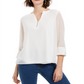 Charter Club Women's Sheer Sleeve Top White Size S