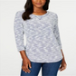 Karen Scott Women's Space Dye 3/4-Sleeve Top Blue-White Size Petite S
