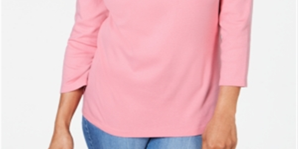 Karen Scott Women's Embroidered Cotton Layered Look Top Pink Size Medium