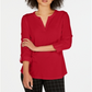 Charter Club Women's Supima Cotton Split Neck Top Red Size XX-Large