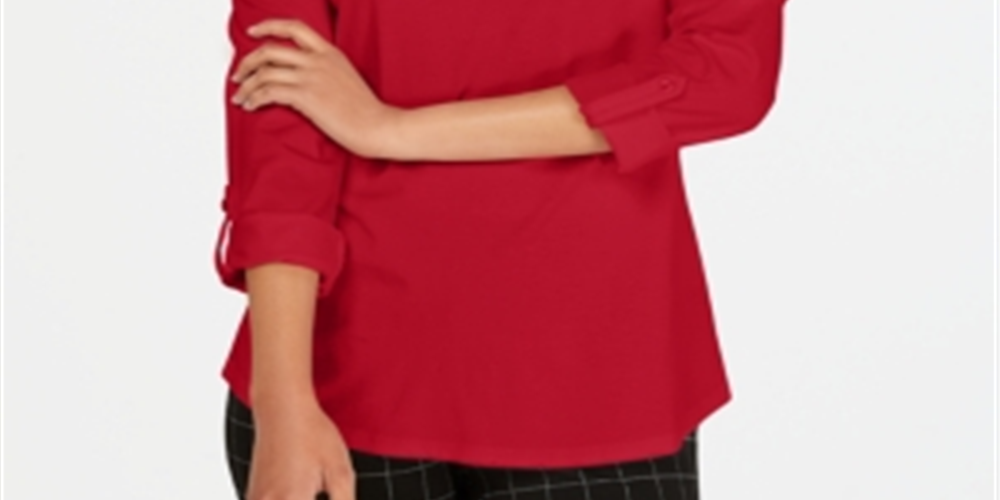Charter Club Women's Supima Cotton Split Neck Top Red Size XX-Large