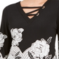JM Collection Women's Laced Grommet Neck Top Black Size Medium