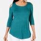 JM Collection Women's Cold Shoulder Top Green Size Medium