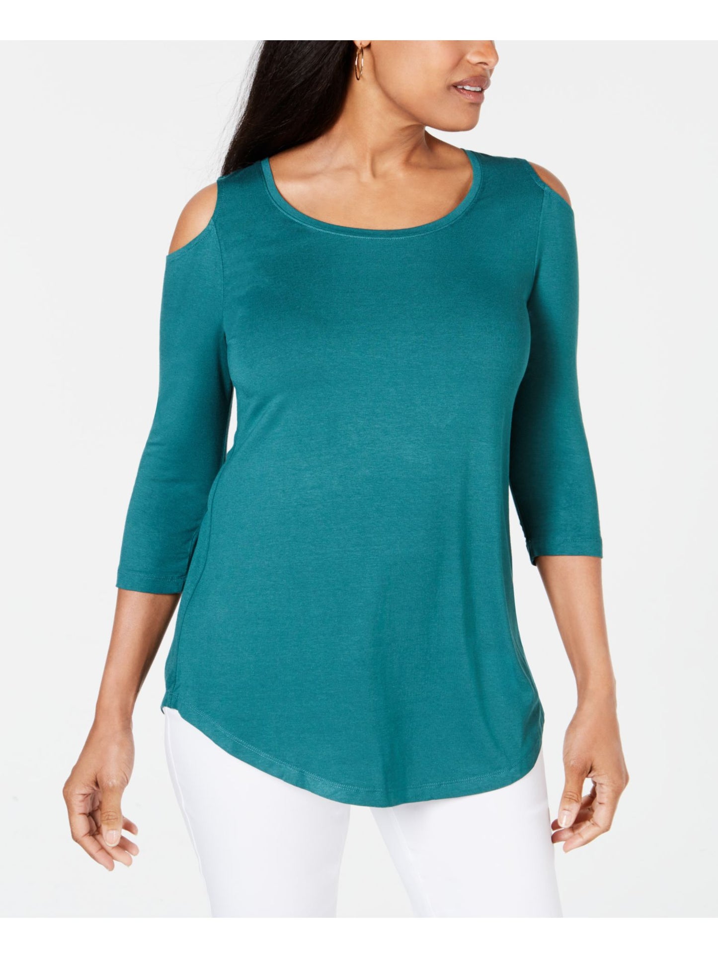 JM Collection Women's Cold Shoulder Top Green Size Medium