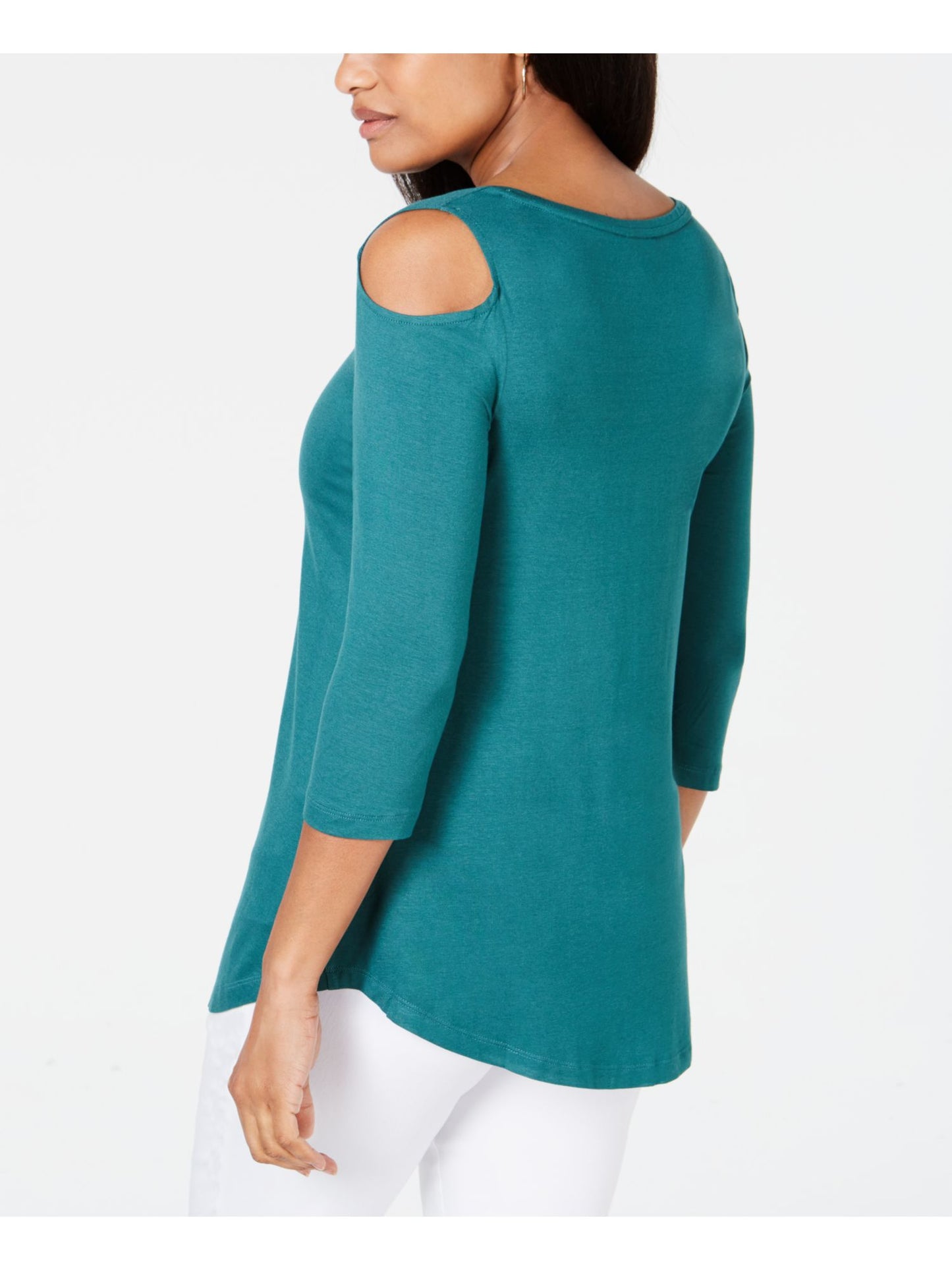 JM Collection Women's Cold Shoulder Top Green Size Medium