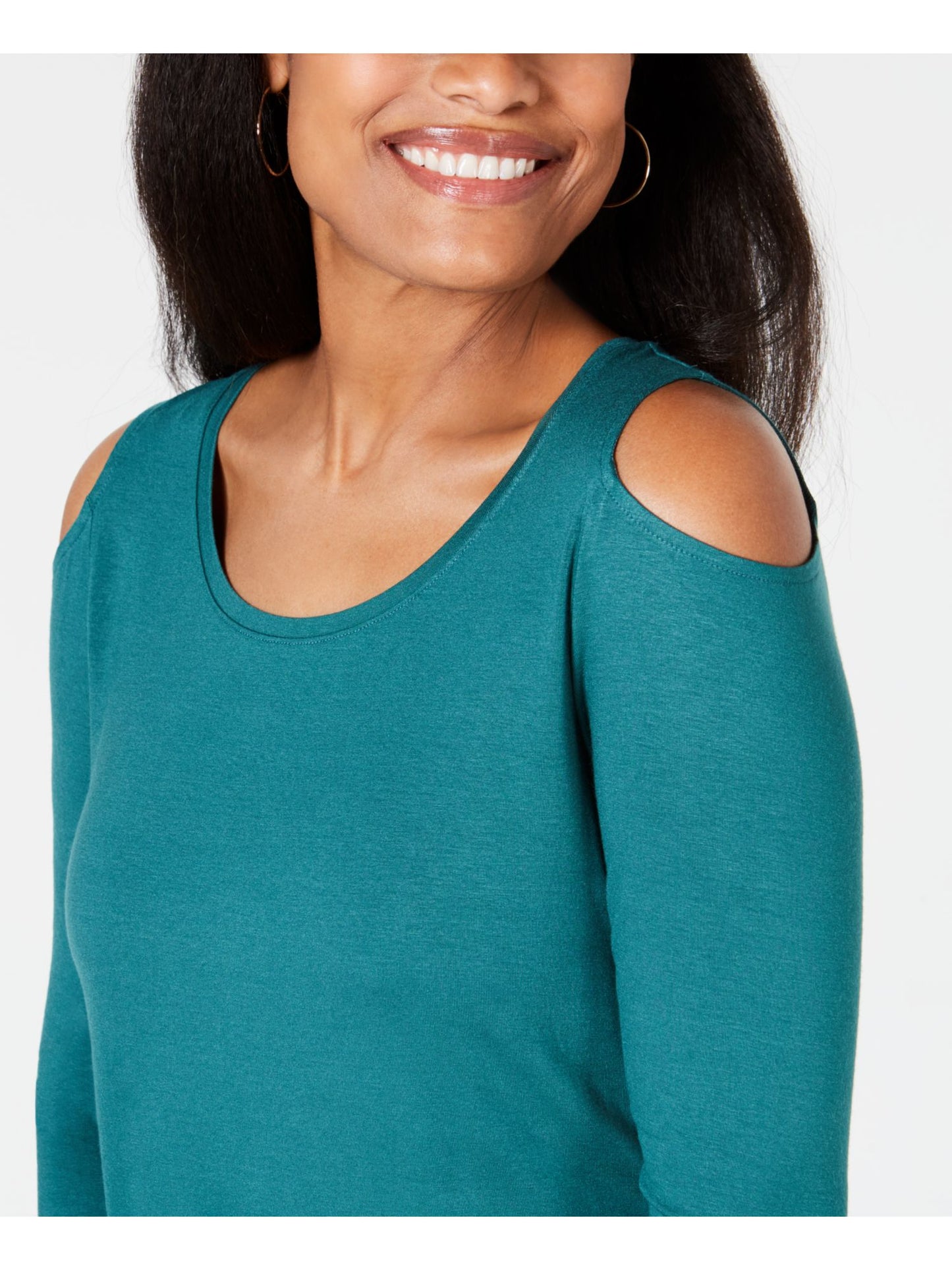 JM Collection Women's Cold Shoulder Top Green Size Medium