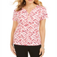 Karen Scott Women's Printed Short Sleeve Henley Top Orange Size Medium