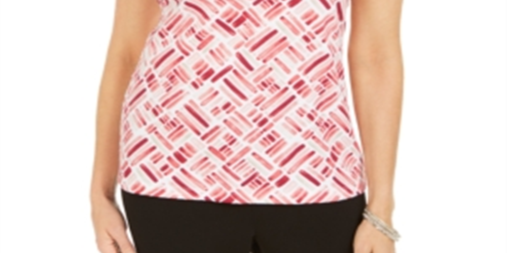Karen Scott Women's Printed Short Sleeve Henley Top Orange Size Medium